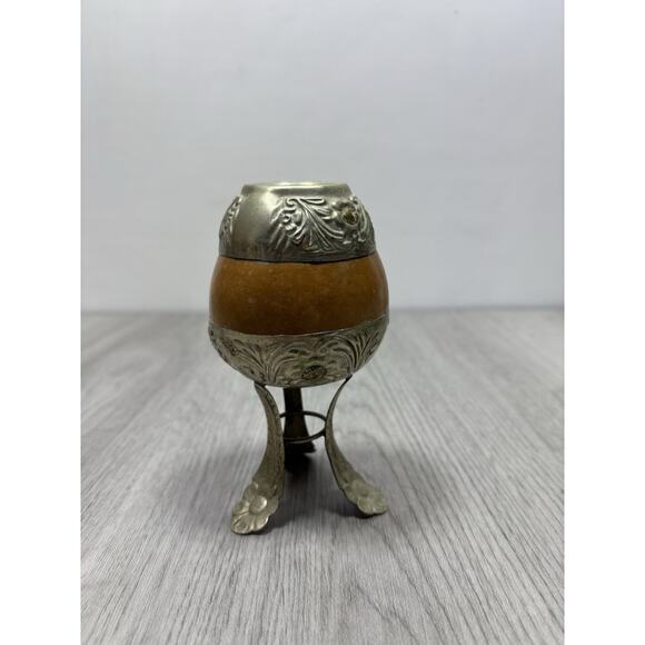 Vintage Yerba Mate Tea Gourd Cup Alpaca Silver - Picture 1 of 7